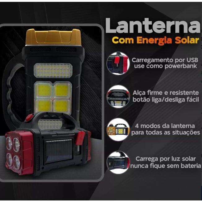 Lanterna de Mão  Potente com Energia Solar - Lanterna Dourado